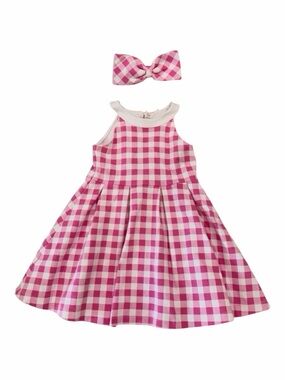 Janie and Jack Pink Gingham Checkered Dress with Matching Hair Bow Size 5